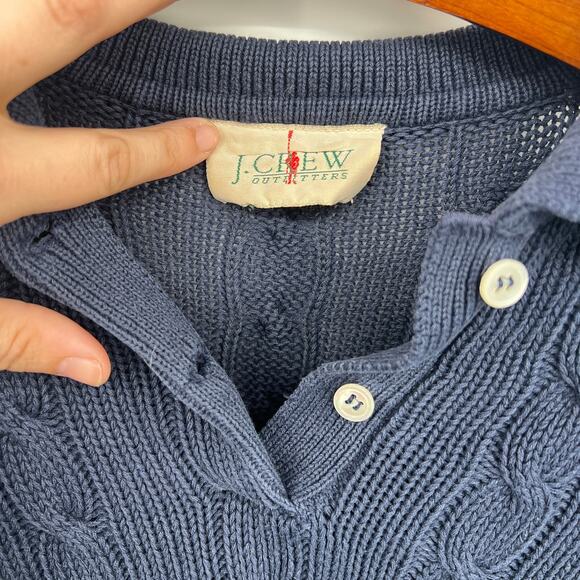 J.Crew Outfitters Cable Knit Polo Sweater M Navy Vintage Prep Classic Y2K - Picture 4 of 5